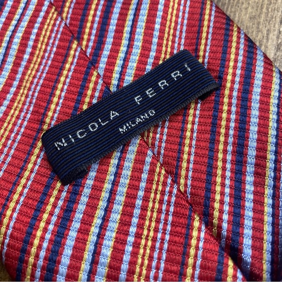 Nicola Ferri Milano Repp Tie 100% Silk 60" x 3.75" Multicolor Stripes - Picture 4 of 6